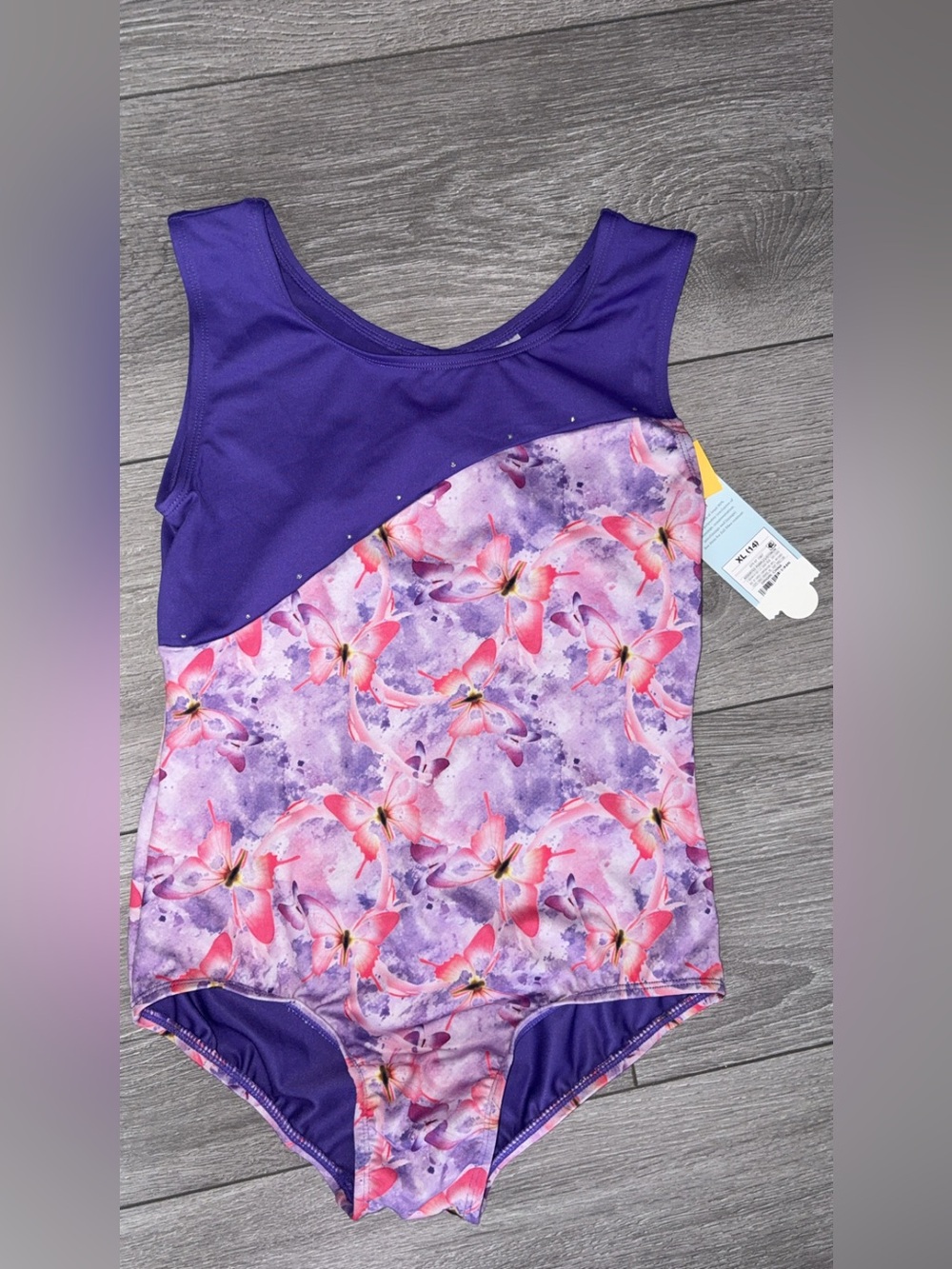 Cat & Jack Girls XL (14) Dance Leotard Purple Sleeveless Floral Butterfly New
